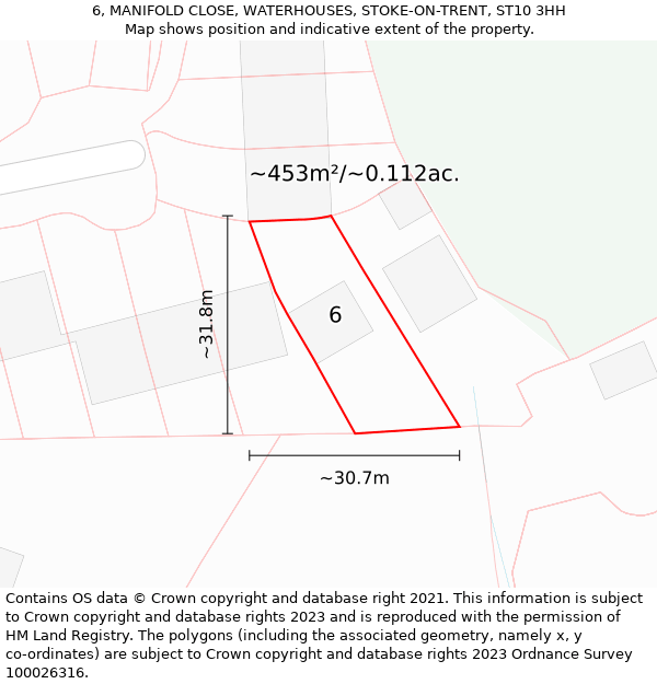 6, MANIFOLD CLOSE, WATERHOUSES, STOKE-ON-TRENT, ST10 3HH: Plot and title map