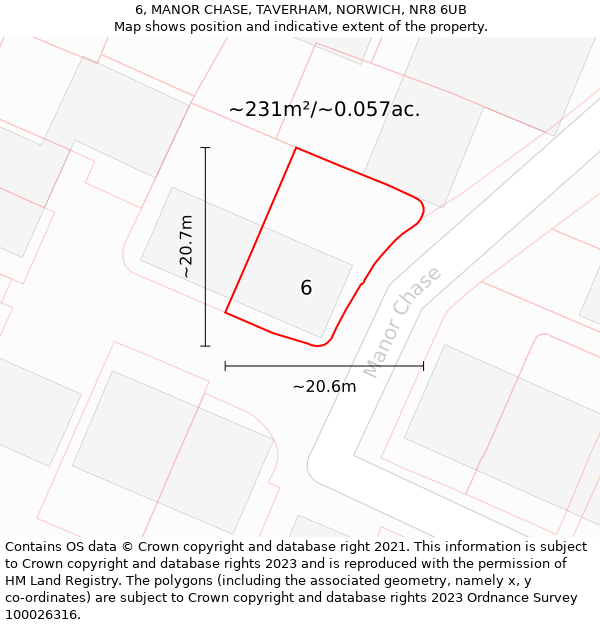 6, MANOR CHASE, TAVERHAM, NORWICH, NR8 6UB: Plot and title map