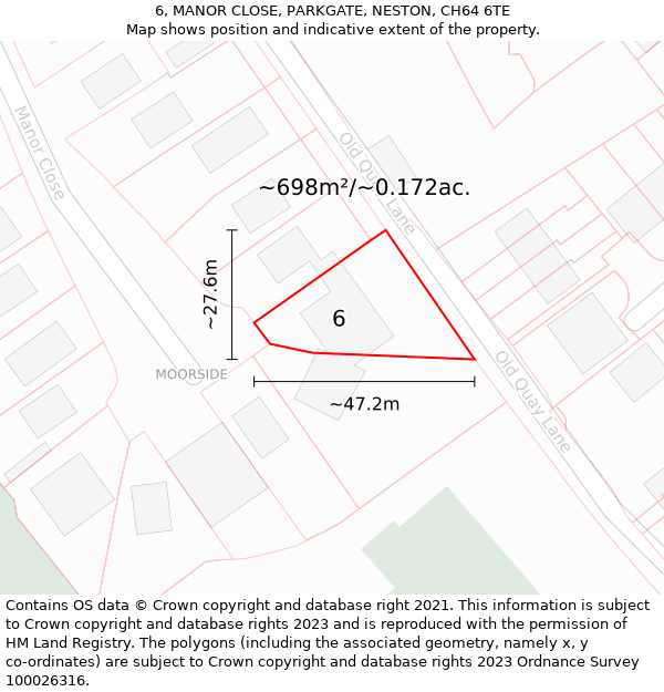 6, MANOR CLOSE, PARKGATE, NESTON, CH64 6TE: Plot and title map