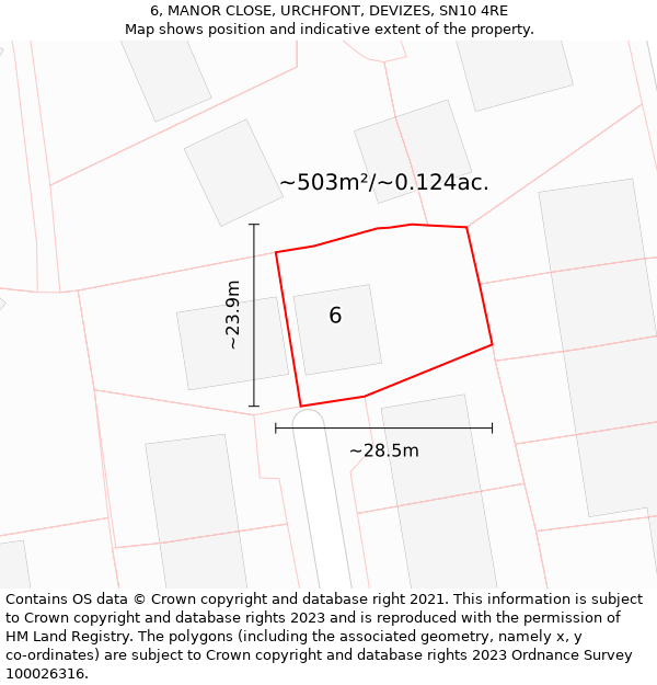 6, MANOR CLOSE, URCHFONT, DEVIZES, SN10 4RE: Plot and title map