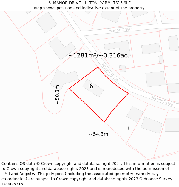 6, MANOR DRIVE, HILTON, YARM, TS15 9LE: Plot and title map