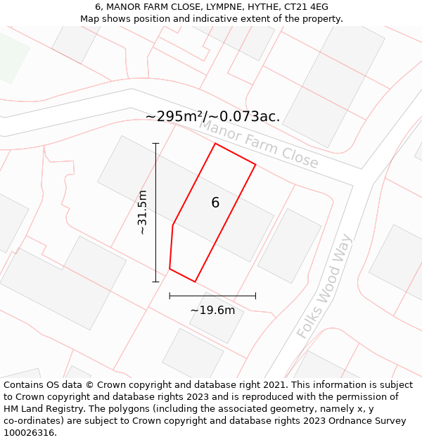 6, MANOR FARM CLOSE, LYMPNE, HYTHE, CT21 4EG: Plot and title map