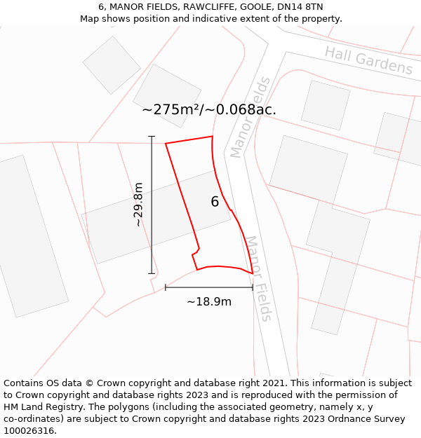 6, MANOR FIELDS, RAWCLIFFE, GOOLE, DN14 8TN: Plot and title map