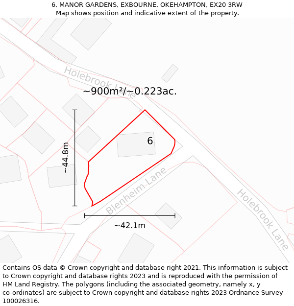 6, MANOR GARDENS, EXBOURNE, OKEHAMPTON, EX20 3RW: Plot and title map