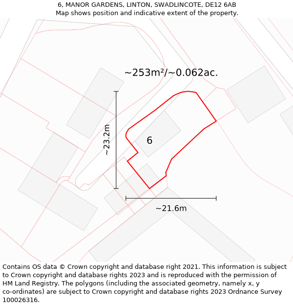 6, MANOR GARDENS, LINTON, SWADLINCOTE, DE12 6AB: Plot and title map