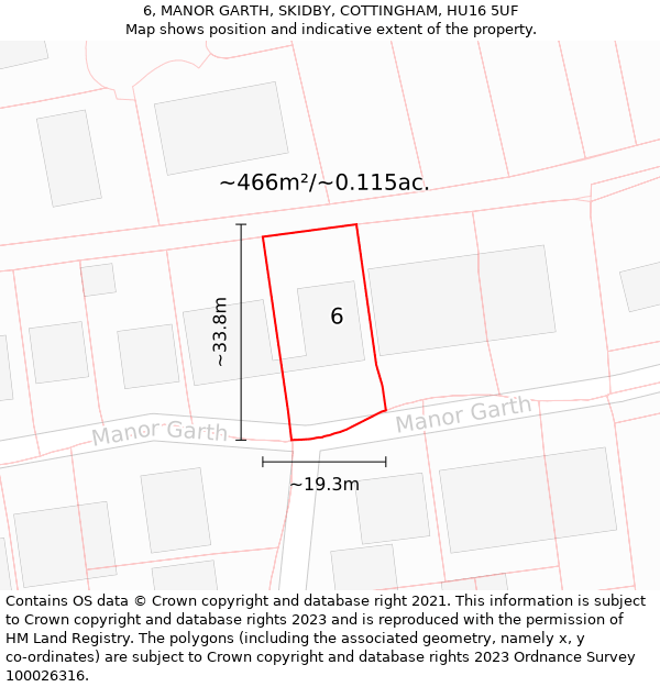 6, MANOR GARTH, SKIDBY, COTTINGHAM, HU16 5UF: Plot and title map