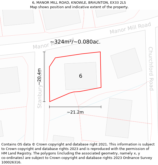 6, MANOR MILL ROAD, KNOWLE, BRAUNTON, EX33 2LS: Plot and title map