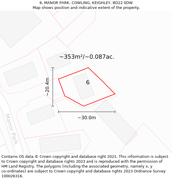 6, MANOR PARK, COWLING, KEIGHLEY, BD22 0DW: Plot and title map