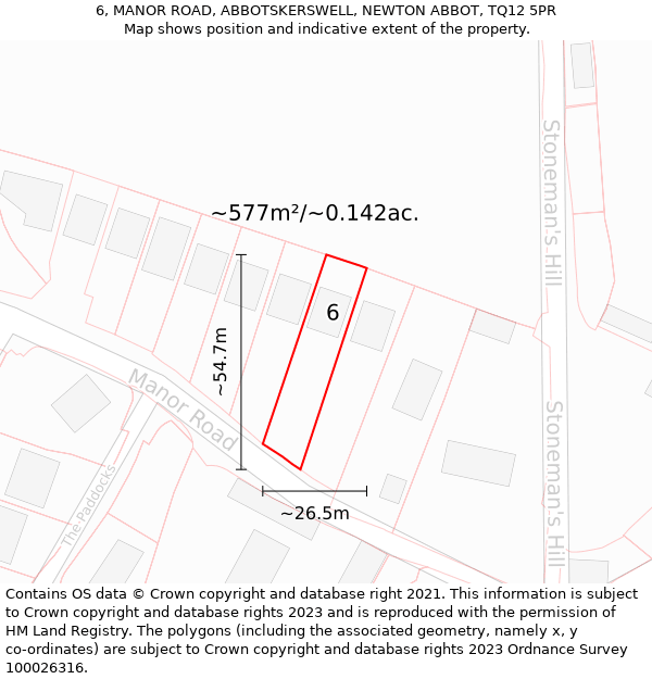 6, MANOR ROAD, ABBOTSKERSWELL, NEWTON ABBOT, TQ12 5PR: Plot and title map