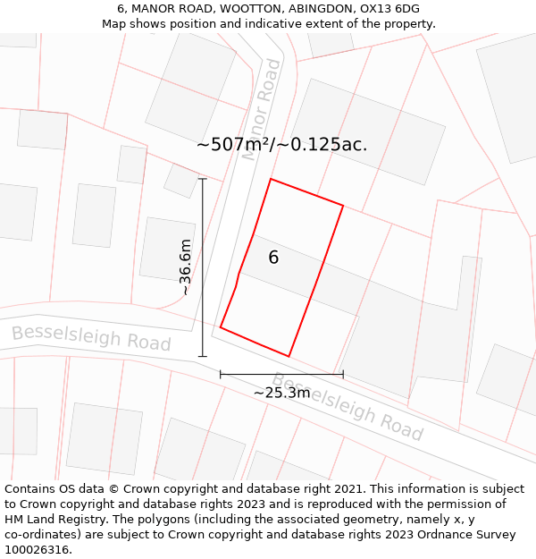 6, MANOR ROAD, WOOTTON, ABINGDON, OX13 6DG: Plot and title map