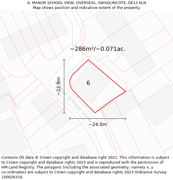 6, MANOR SCHOOL VIEW, OVERSEAL, SWADLINCOTE, DE12 6LN: Plot and title map