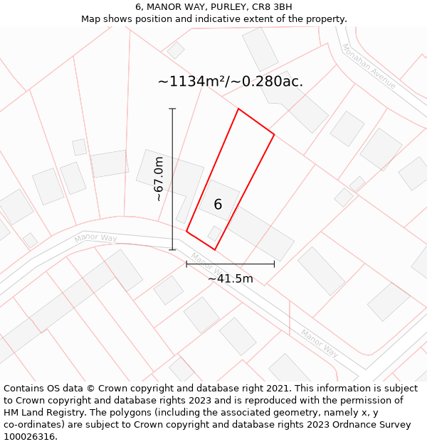 6, MANOR WAY, PURLEY, CR8 3BH: Plot and title map