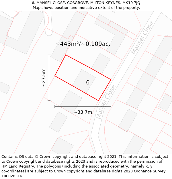 6, MANSEL CLOSE, COSGROVE, MILTON KEYNES, MK19 7JQ: Plot and title map