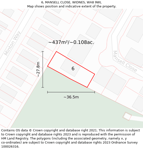 6, MANSELL CLOSE, WIDNES, WA8 9WL: Plot and title map