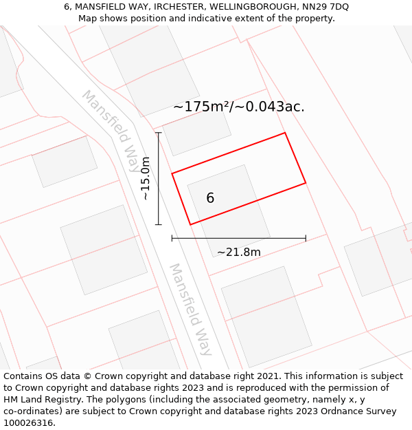 6, MANSFIELD WAY, IRCHESTER, WELLINGBOROUGH, NN29 7DQ: Plot and title map