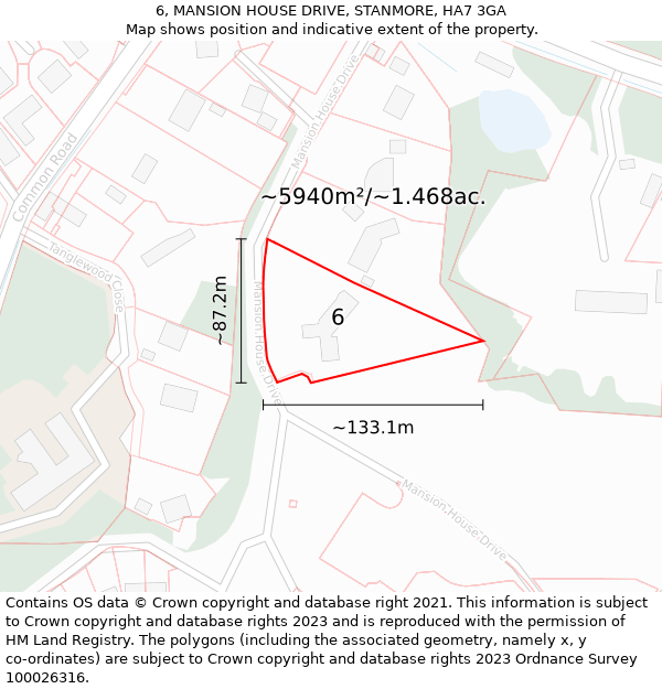 6, MANSION HOUSE DRIVE, STANMORE, HA7 3GA: Plot and title map