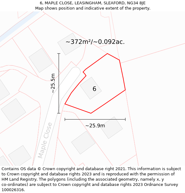 6, MAPLE CLOSE, LEASINGHAM, SLEAFORD, NG34 8JE: Plot and title map