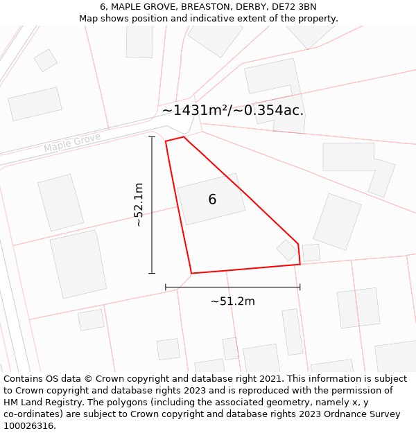 6, MAPLE GROVE, BREASTON, DERBY, DE72 3BN: Plot and title map