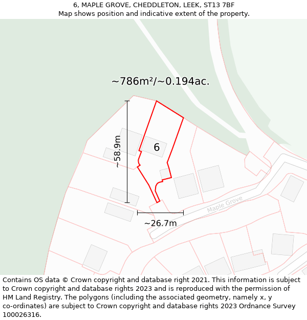 6, MAPLE GROVE, CHEDDLETON, LEEK, ST13 7BF: Plot and title map