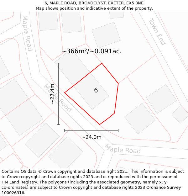 6, MAPLE ROAD, BROADCLYST, EXETER, EX5 3NE: Plot and title map