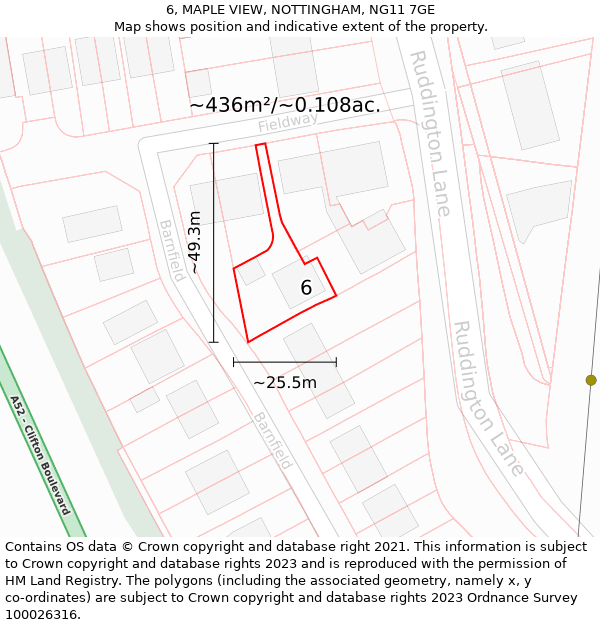 6, MAPLE VIEW, NOTTINGHAM, NG11 7GE: Plot and title map