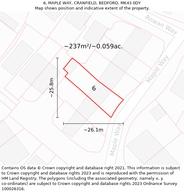 6, MAPLE WAY, CRANFIELD, BEDFORD, MK43 0DY: Plot and title map