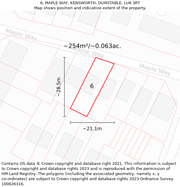 6, MAPLE WAY, KENSWORTH, DUNSTABLE, LU6 3RT: Plot and title map