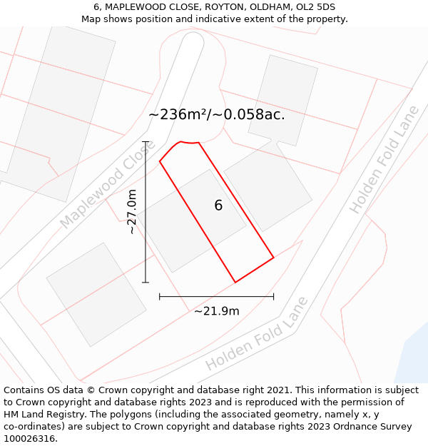 6, MAPLEWOOD CLOSE, ROYTON, OLDHAM, OL2 5DS: Plot and title map