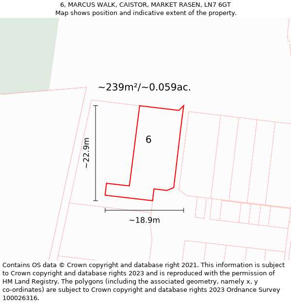 6, MARCUS WALK, CAISTOR, MARKET RASEN, LN7 6GT: Plot and title map