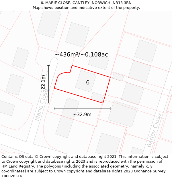 6, MARIE CLOSE, CANTLEY, NORWICH, NR13 3RN: Plot and title map