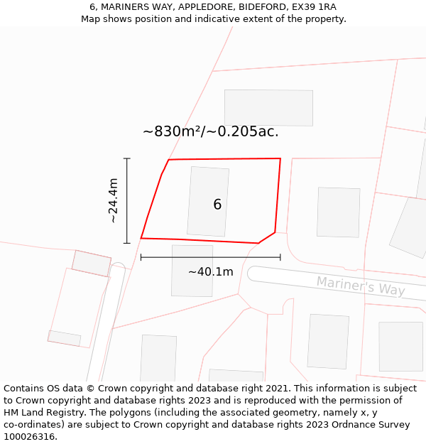 6, MARINERS WAY, APPLEDORE, BIDEFORD, EX39 1RA: Plot and title map