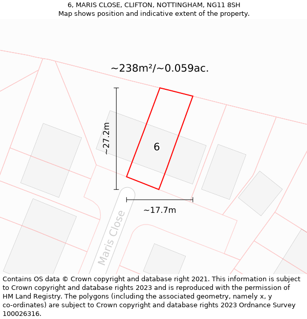 6, MARIS CLOSE, CLIFTON, NOTTINGHAM, NG11 8SH: Plot and title map