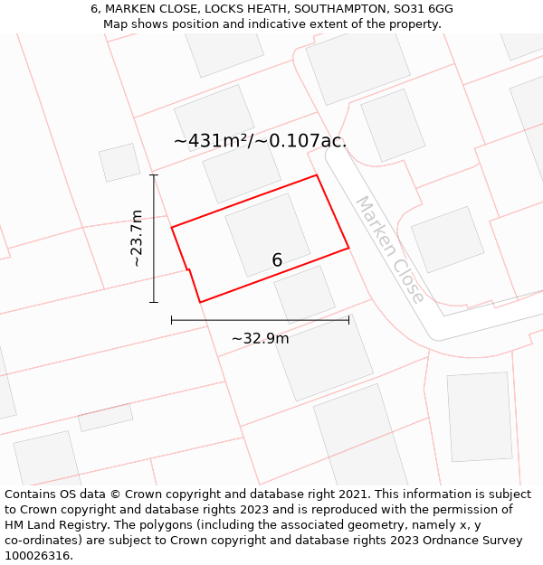 6, MARKEN CLOSE, LOCKS HEATH, SOUTHAMPTON, SO31 6GG: Plot and title map