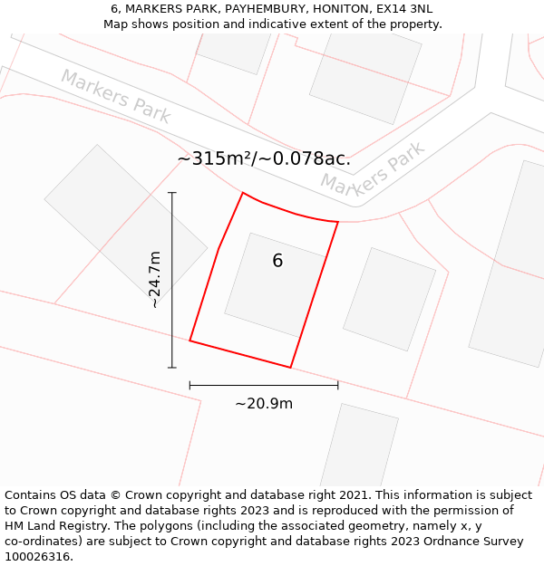 6, MARKERS PARK, PAYHEMBURY, HONITON, EX14 3NL: Plot and title map