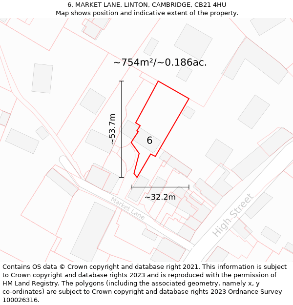 6, MARKET LANE, LINTON, CAMBRIDGE, CB21 4HU: Plot and title map