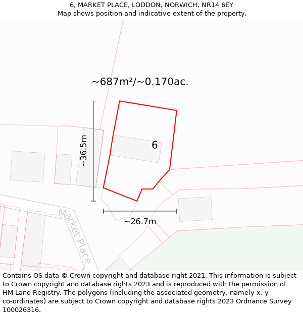 6, MARKET PLACE, LODDON, NORWICH, NR14 6EY: Plot and title map