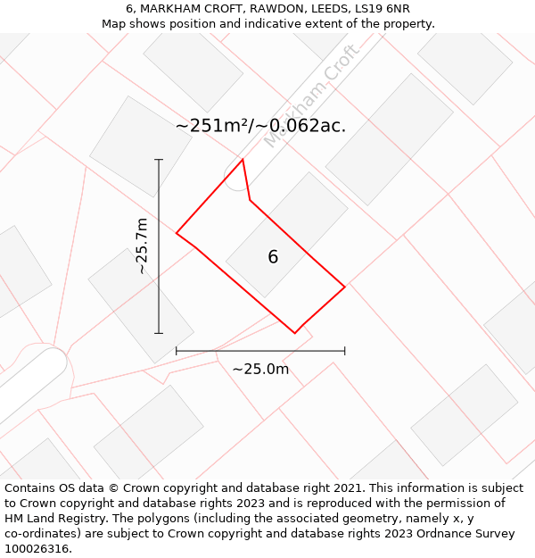 6, MARKHAM CROFT, RAWDON, LEEDS, LS19 6NR: Plot and title map