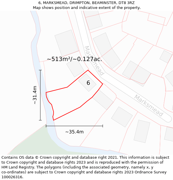 6, MARKSMEAD, DRIMPTON, BEAMINSTER, DT8 3RZ: Plot and title map