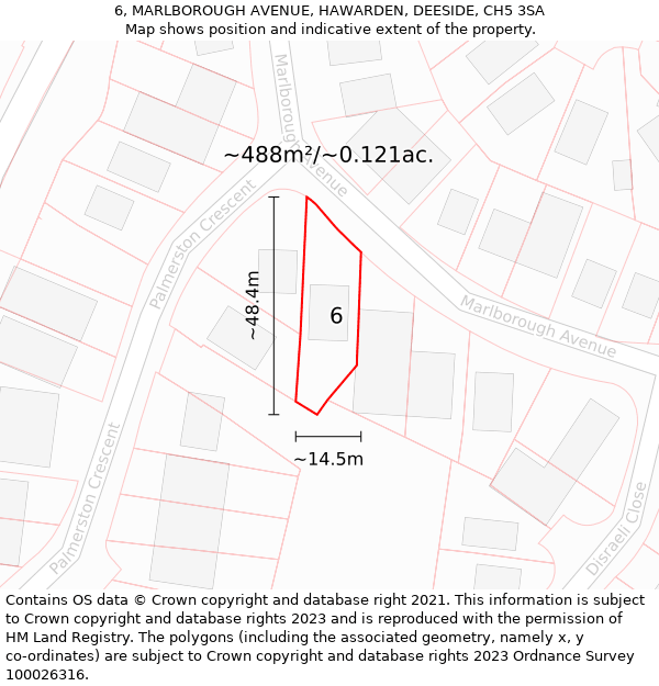 6, MARLBOROUGH AVENUE, HAWARDEN, DEESIDE, CH5 3SA: Plot and title map