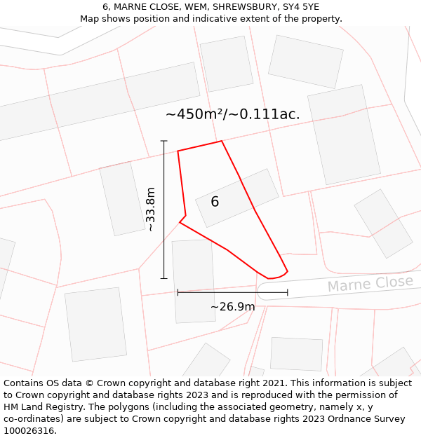 6, MARNE CLOSE, WEM, SHREWSBURY, SY4 5YE: Plot and title map