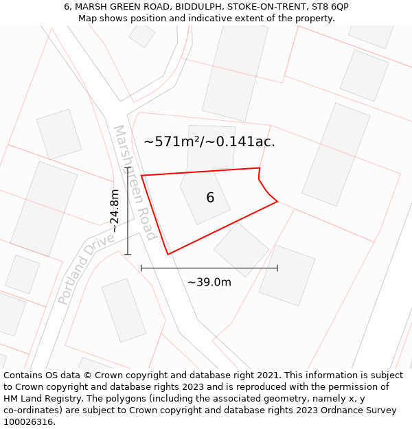 6, MARSH GREEN ROAD, BIDDULPH, STOKE-ON-TRENT, ST8 6QP: Plot and title map