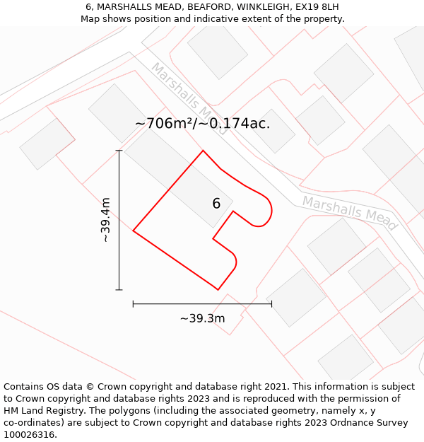 6, MARSHALLS MEAD, BEAFORD, WINKLEIGH, EX19 8LH: Plot and title map