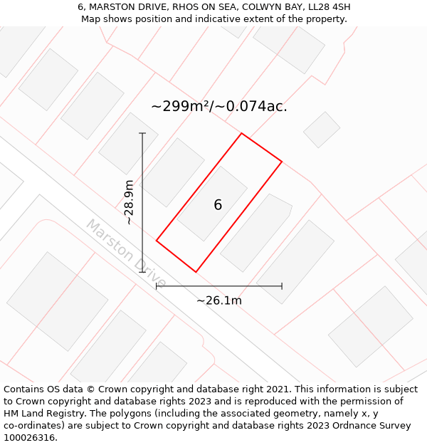 6, MARSTON DRIVE, RHOS ON SEA, COLWYN BAY, LL28 4SH: Plot and title map