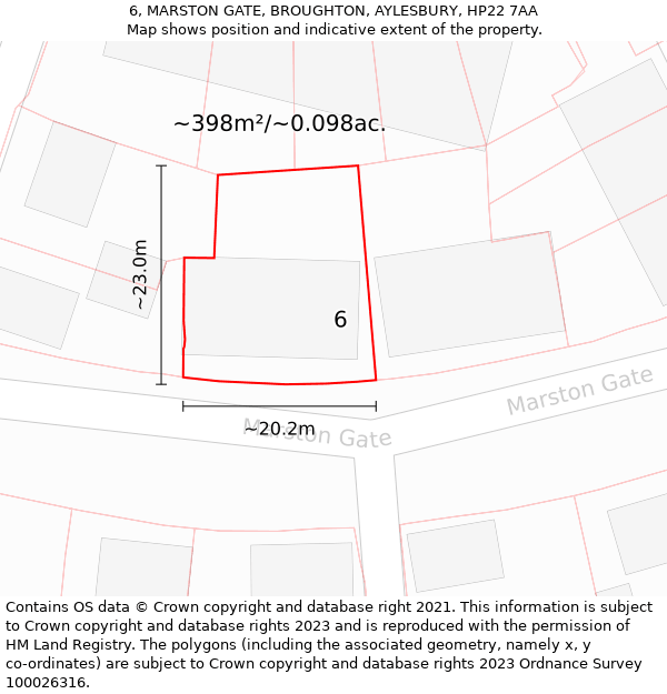 6, MARSTON GATE, BROUGHTON, AYLESBURY, HP22 7AA: Plot and title map