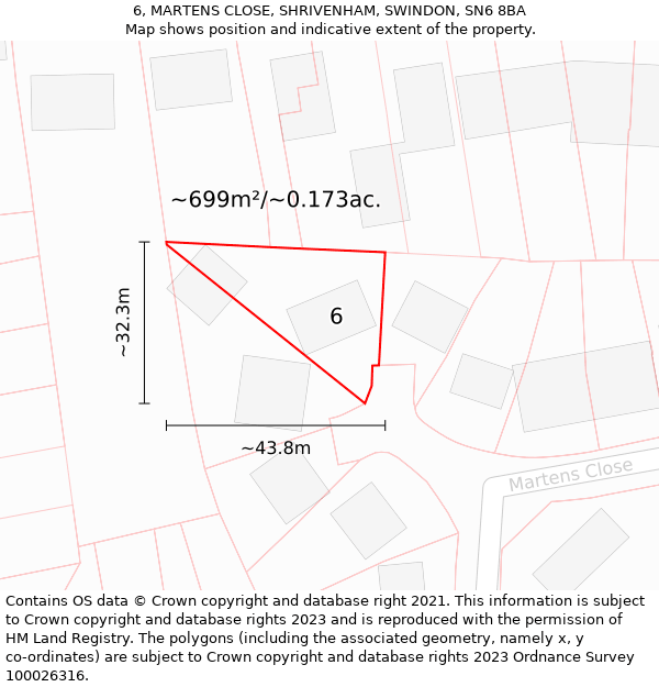 6, MARTENS CLOSE, SHRIVENHAM, SWINDON, SN6 8BA: Plot and title map
