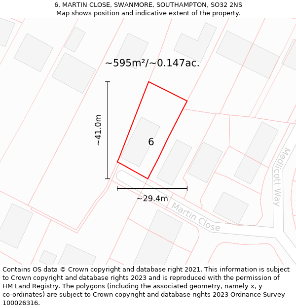 6, MARTIN CLOSE, SWANMORE, SOUTHAMPTON, SO32 2NS: Plot and title map