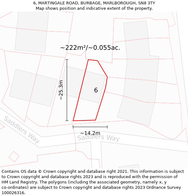 6, MARTINGALE ROAD, BURBAGE, MARLBOROUGH, SN8 3TY: Plot and title map