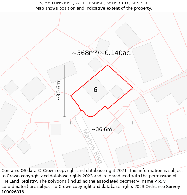 6, MARTINS RISE, WHITEPARISH, SALISBURY, SP5 2EX: Plot and title map