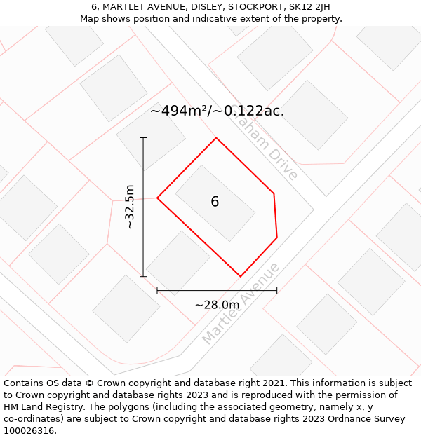 6, MARTLET AVENUE, DISLEY, STOCKPORT, SK12 2JH: Plot and title map