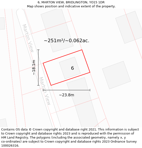 6, MARTON VIEW, BRIDLINGTON, YO15 1DR: Plot and title map